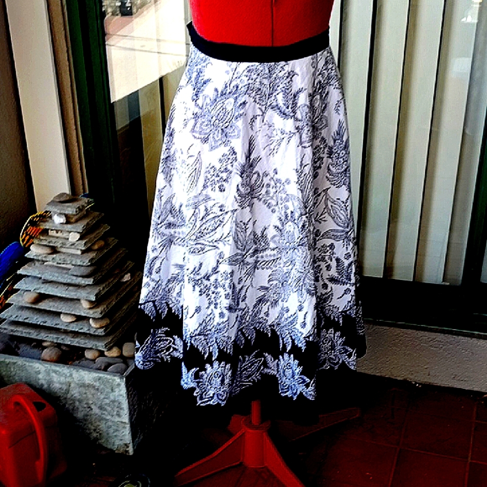 Elegant Black and White Floral Skirt